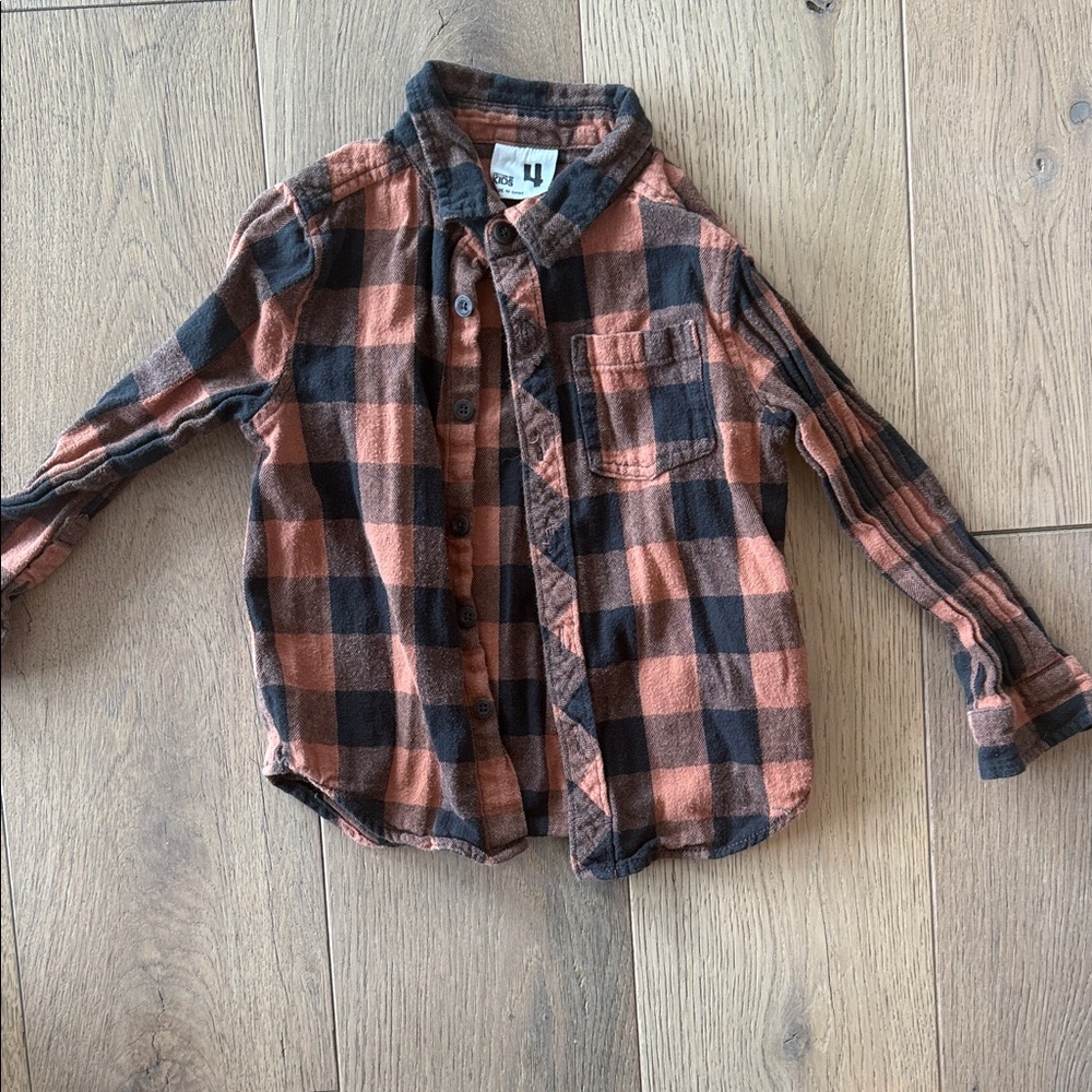 Kids Plaid Button-Down Shirt - Black and Orange